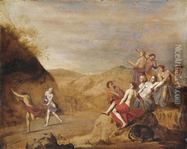 A Mountainous Landscape With Classical Figures Oil Painting - Cornelis Van Poelenburgh