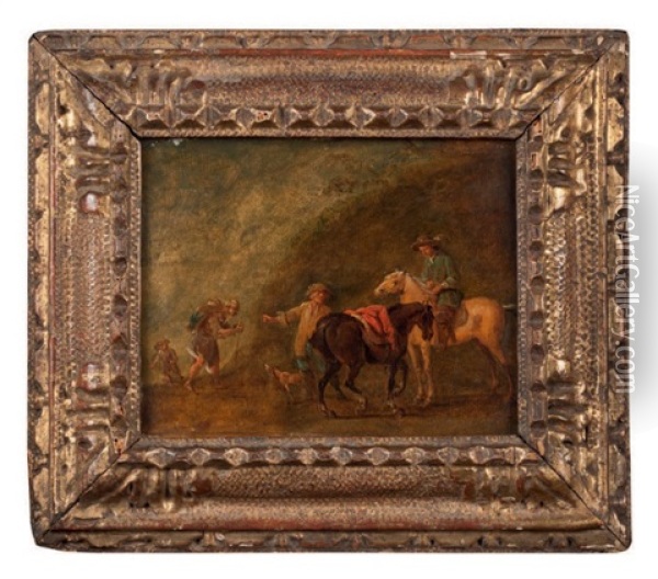 Cavalier Et Voyageurs (pair) Oil Painting - August Querfurt