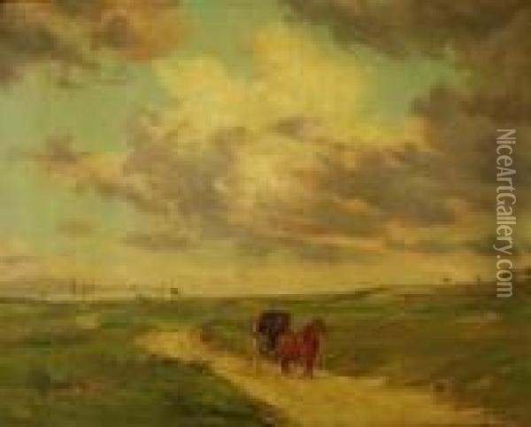Chariot Attele Dans Un Paysage Vallonne Oil Painting - Georges, Geo Bernier