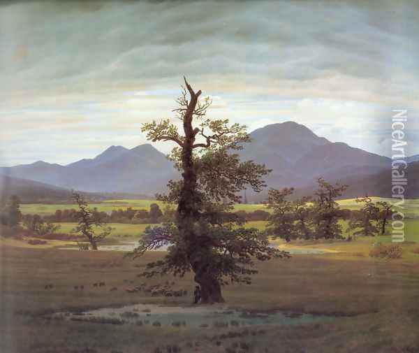 Landscape With Solitary Tree Oil Painting - Caspar David Friedrich