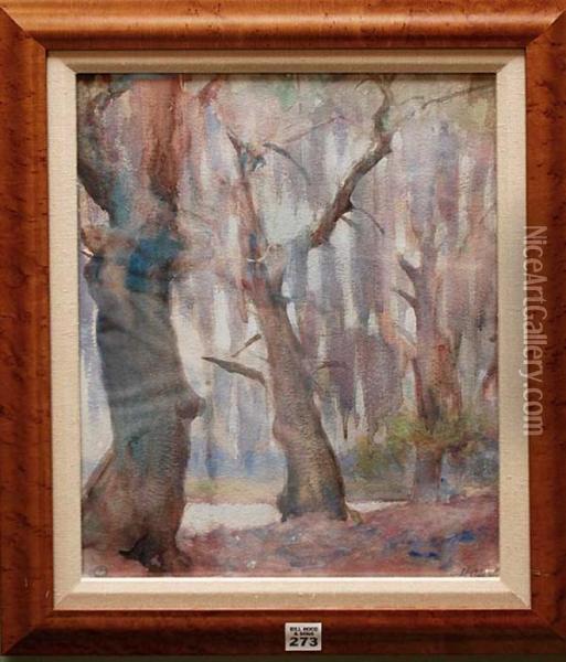 River And Treeswith Hanging Moss Oil Painting - G. Howard Hilder