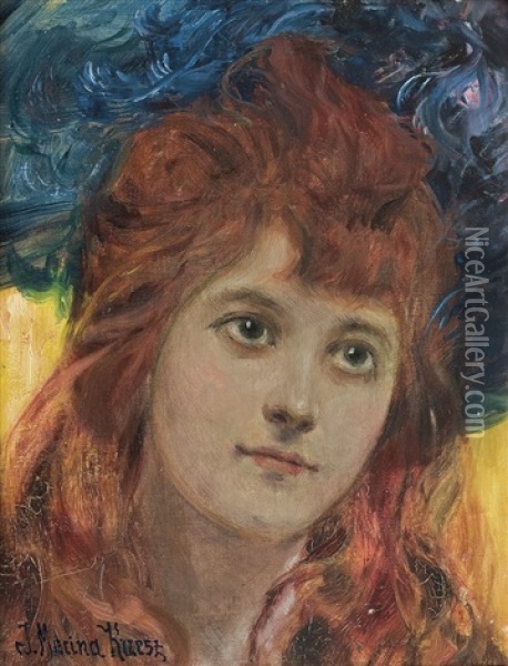 The Red-haired Oil Painting - Jozef Krzesz-Mecina