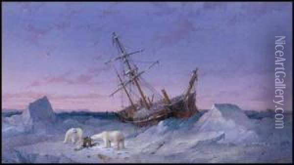 Tall Ship Foundering In Arctic Waters, Franklinexpedition Oil Painting - Walter William May