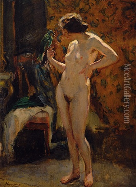 Weiblicher Akt Mit Papagei Oil Painting - Wilhelm Hempfing