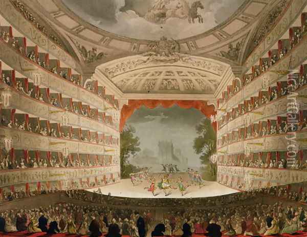 Kings Theatre Opera House, engraved by J. Bluck, pub. by Ackermanns Repository of Arts Oil Painting - T. Rowlandson & A.C. Pugin