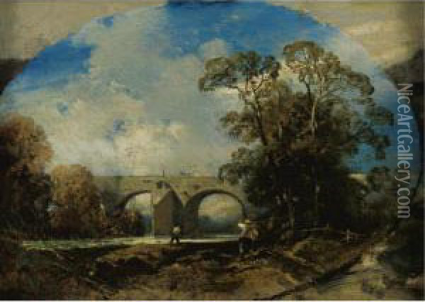 Fishermen Below A Bridge Oil Painting - Charles Hoguet