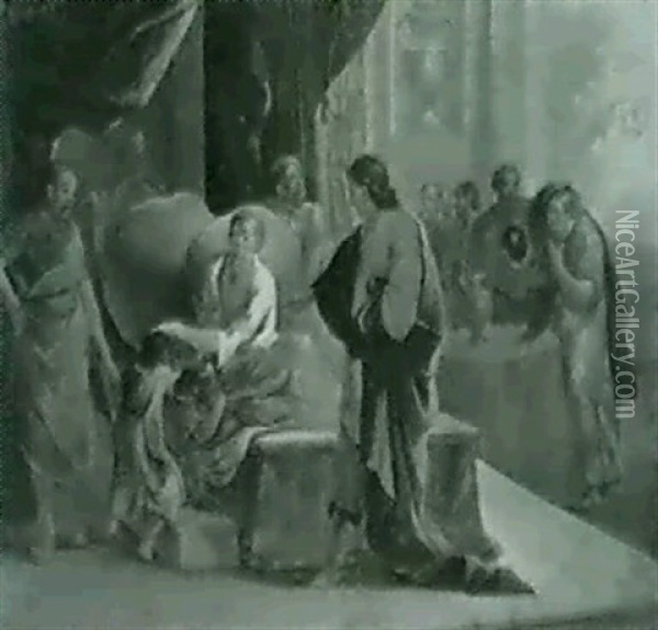 Jakob Segnet Ephraim Und Manasse (1.moses 48). Hiob Im      Elend (hiob 2, 8-13). Oil Painting - Johann Peter Von Langer