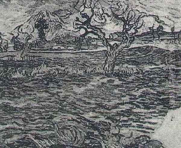 Landscape With Olive Tree And Mountains In The Background Oil Painting - Vincent Van Gogh