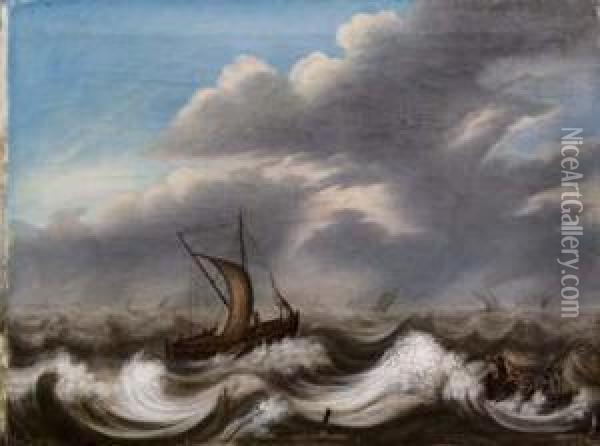Burrasca Di Mare Con Pescherecci Oil Painting - Sven Malmros