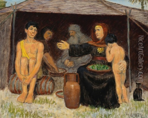 In Abrahams Tent Oil Painting - Malthe Odin Engelstedt