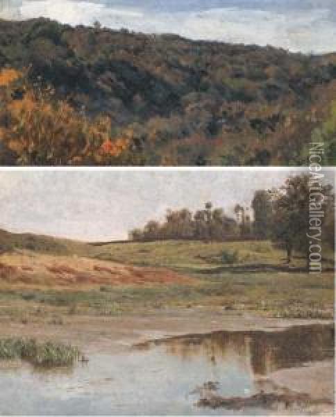Paysage D'automne; And Au Bord De L'etang Oil Painting - Auguste Bonheur