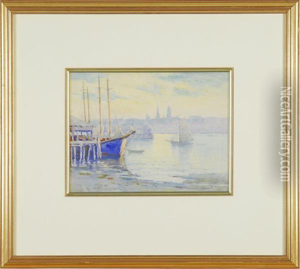 Resting At The Dock, Gloucester Harbor Oil Painting - John A. Cook
