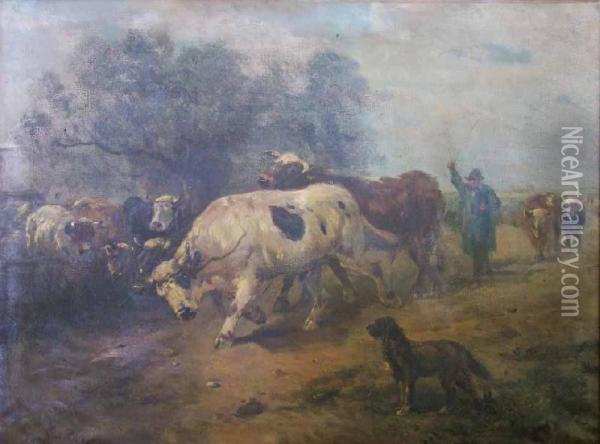 Driving Cattle Oil Painting - Henry M. Schouten