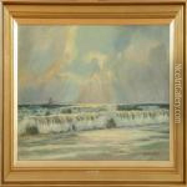 Coastal Scenery With A Sailing Ship In The Background Oil Painting - Poul Friis Nybo
