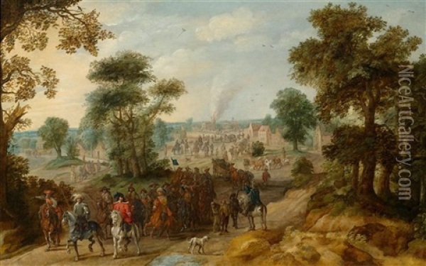 Landscape With Noblemen On Horseback Oil Painting - Pieter Snayers