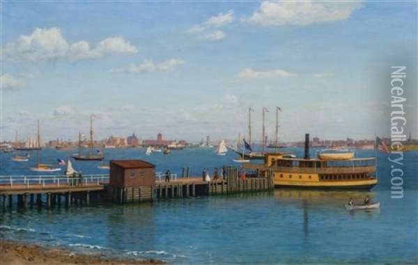 View Of New York Harbor From Bedlowe Island Oil Painting - Niels Jorgensen