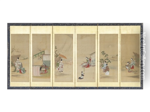 Custom All Seasons (a Six-fold Screen) Oil Painting - Settei Tsukioka