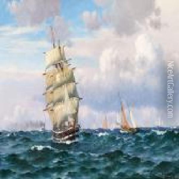 Numerous Ships At Sea Oil Painting - Christian Vigilius Blache