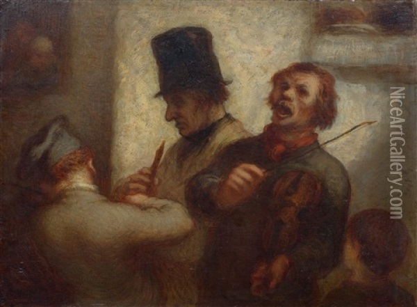 Chanteurs De Rue Oil Painting - Honore Daumier