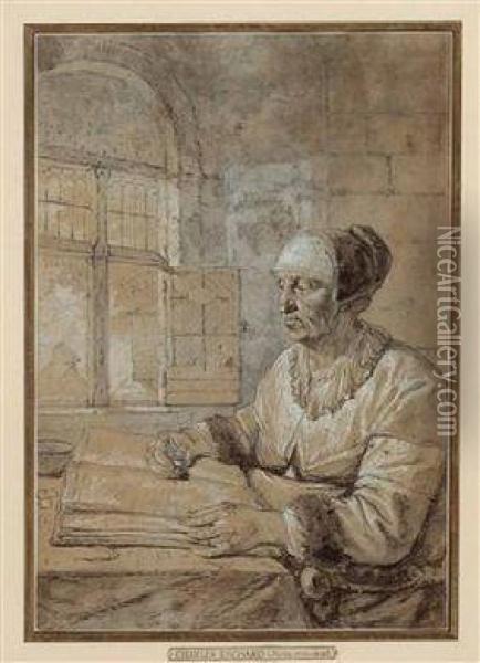 Bretonische Frau Lesend Am Offenen Fenster Sitzend Oil Painting - Charles Eschard