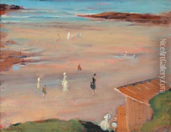 Plage Oil Painting - Clarence Montfort Gihon