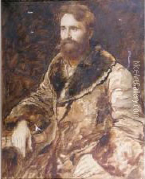 Portrait D'homme Au Col De Fourrure Oil Painting - Charles Francois Vuillermet