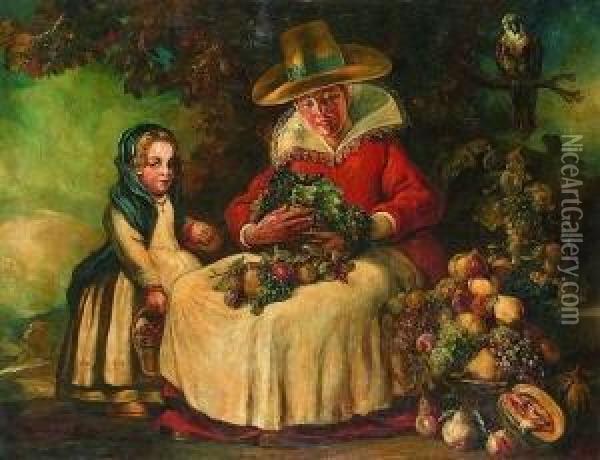 Flamische
 Fruchteverkauferin Oil Painting - Otto Maria Porsche