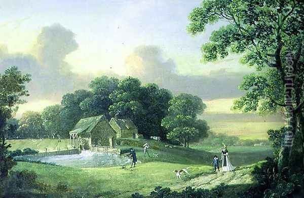 Fishing by a Pond Oil Painting - John Cranch