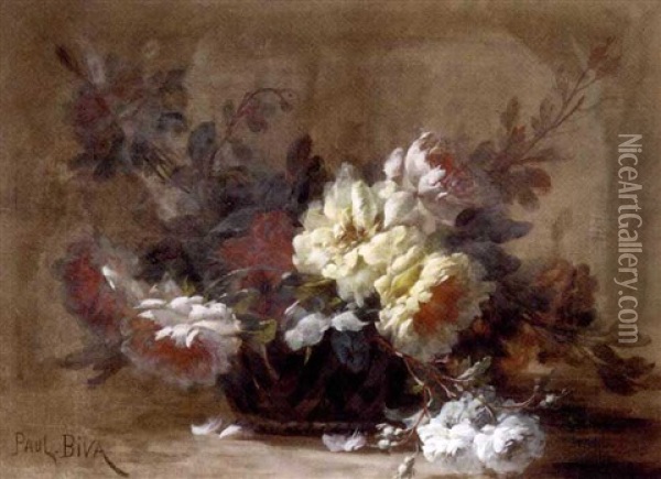 Still Life Of Roses In A Cut-glass Bowl Oil Painting - Paul Biva