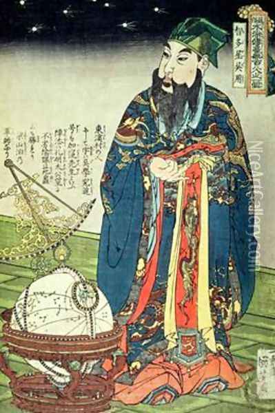 Father Ferdinand Verbiest 1623-88 dressed as a Chinese astrologer Oil Painting - Utagawa Kuniyoshi