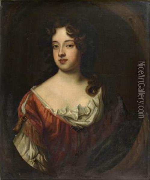 Portrait De Femme A La Robe Rouge Oil Painting - Sir Godfrey Kneller