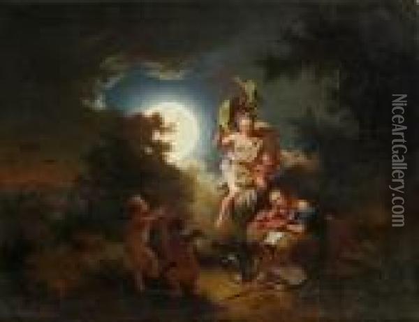 Venus Und Mars - Luna Und Astronom. Oil Painting - Joseph Conrad Seekatz