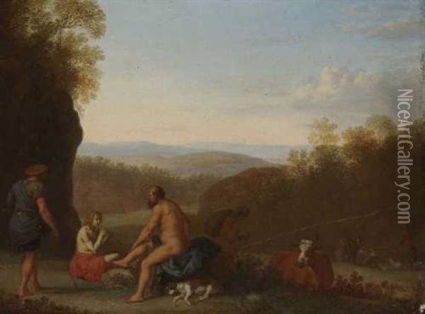 Landschaft Mit Merkur Und Argus Oil Painting - Cornelis Van Poelenburgh