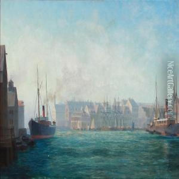 The Entrance To Copenhagen Harbour Oil Painting - Christian Aleth Bjorn