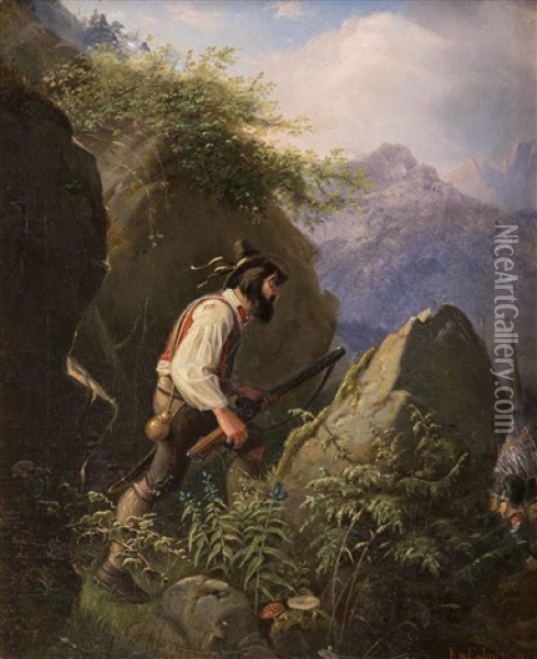 Tiroler Freiheitskampfer In Alpiner Landschaft Erspaht Franzosische Infanteristen Oil Painting - Karl Von Enhuber