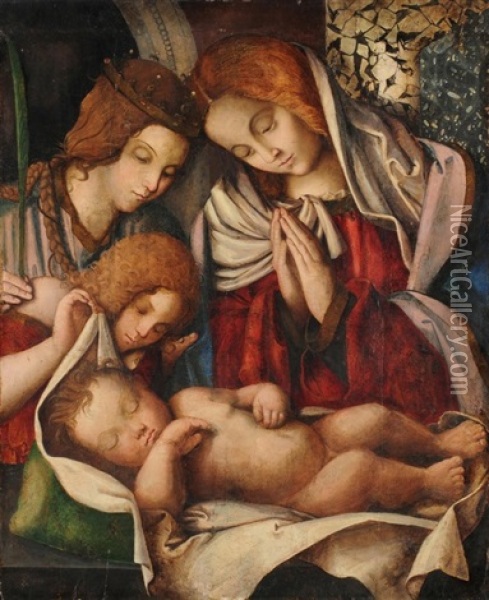Anbetung Des Christuskindes Oil Painting - Francesco Zaganelli