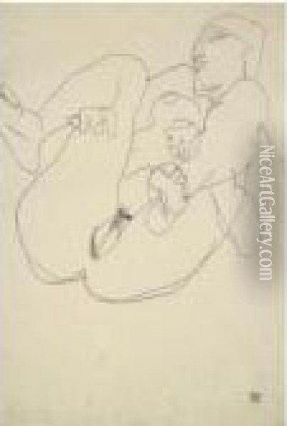 Liegender Akt Mit Angehobenen Beinen (reclining Nude With Raisedlegs) Oil Painting - Egon Schiele