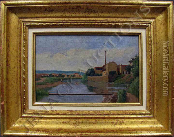 River Landscape With Figures Oil Painting - Jacques Eugene Feyen