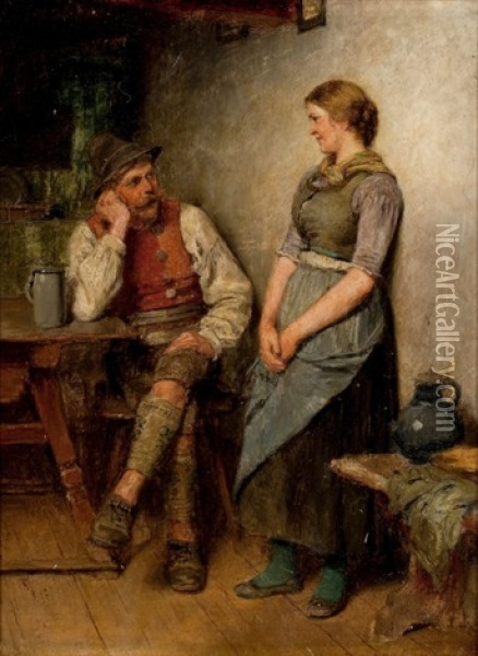 A Conversation Oil Painting - Hugo Wilhelm Kauffmann