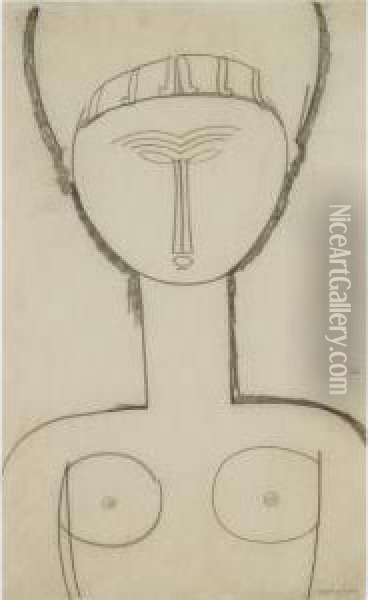 Cariatide, Vue De Face, Demi-figure Oil Painting - Amedeo Modigliani