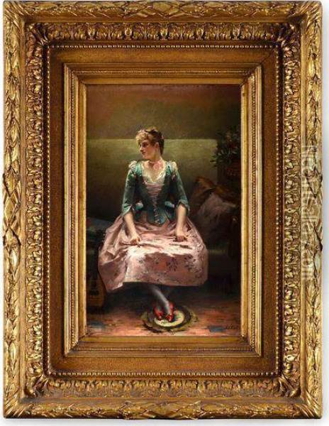 Elegante Assise Dans Un Interieur Oil Painting - Fleury Epinat