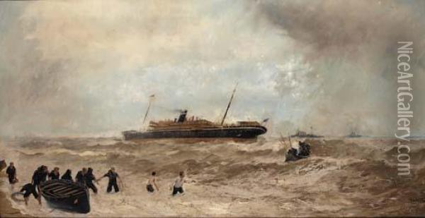 Wreck Of The Delhi Off Cape Spartel Oil Painting - Algernon Yockney