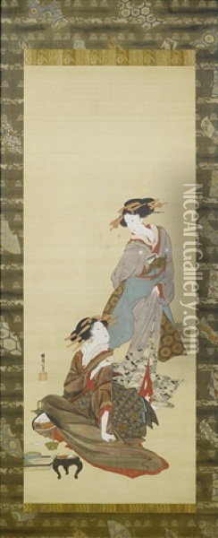 Untitled (two Geisha) Oil Painting -  Hokuba