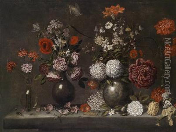 A Still Life Of Flowers Oil Painting - Giacomo (or Jacopo) Tarchiani
