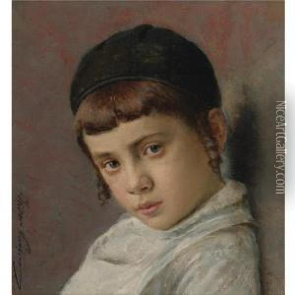 Portrait Of A Young Boy With Peyot Oil Painting - Isidor Kaufmann