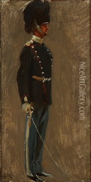 An Officer From The Royal Danish Life Guards Oil Painting - Erik Ludwig Henningsen