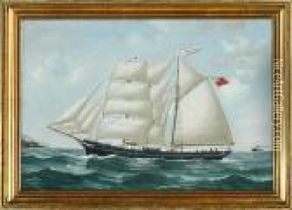Ship Portrait Of Schoonerbrig Alroy Of London Oil Painting - Reuben Chappell Of Poole