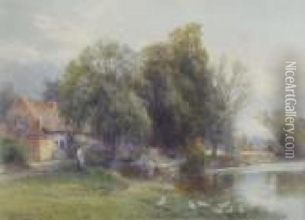 Riverside Cottages Oil Painting - Frank Gresley