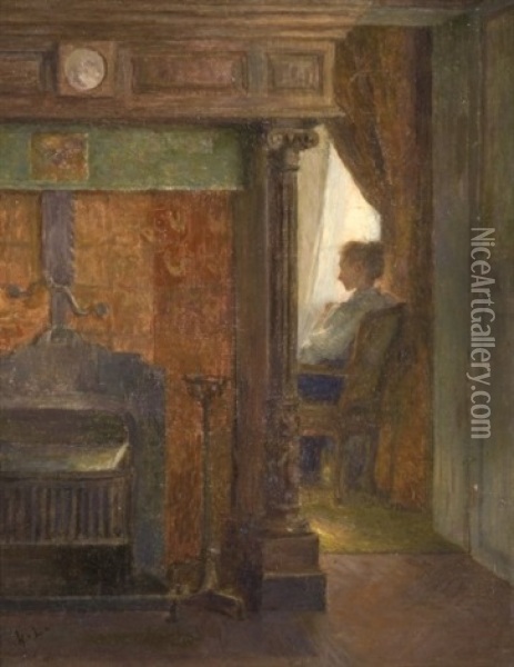 Jeune Femme Assise Devant La Fenetre Dans Un Interieur Oil Painting - Henry Lerolle