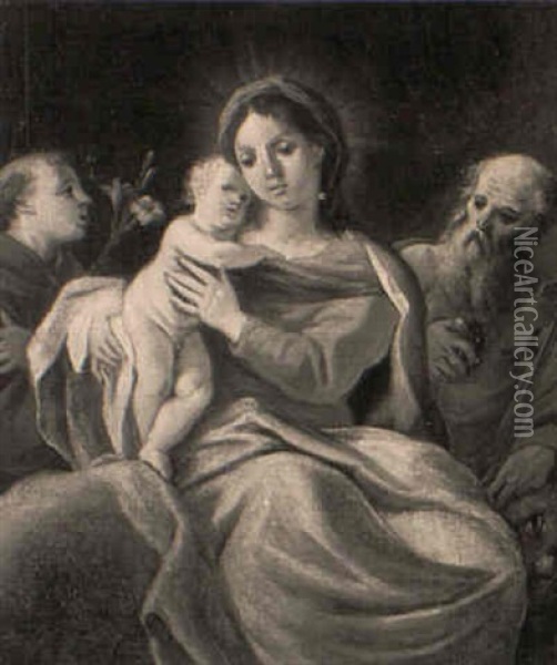 Vierge A L'enfant Avec St. Jerome Et St. Antoine De Padoue Oil Painting - Giuseppe Bazzani